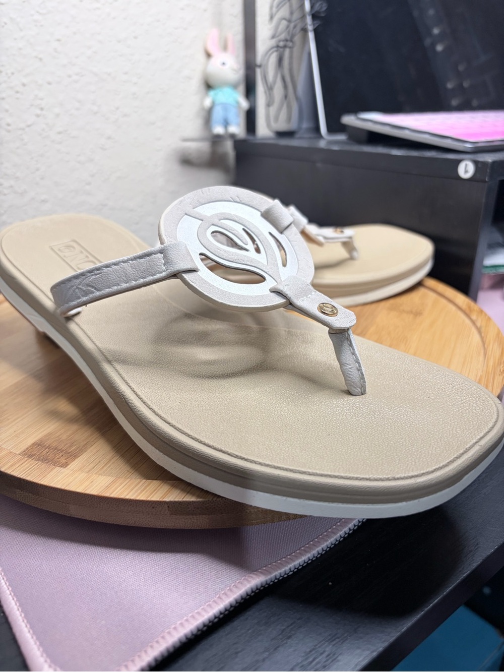 Women's Beige Thong Sandals - Comfortable Everyday Flip Flops